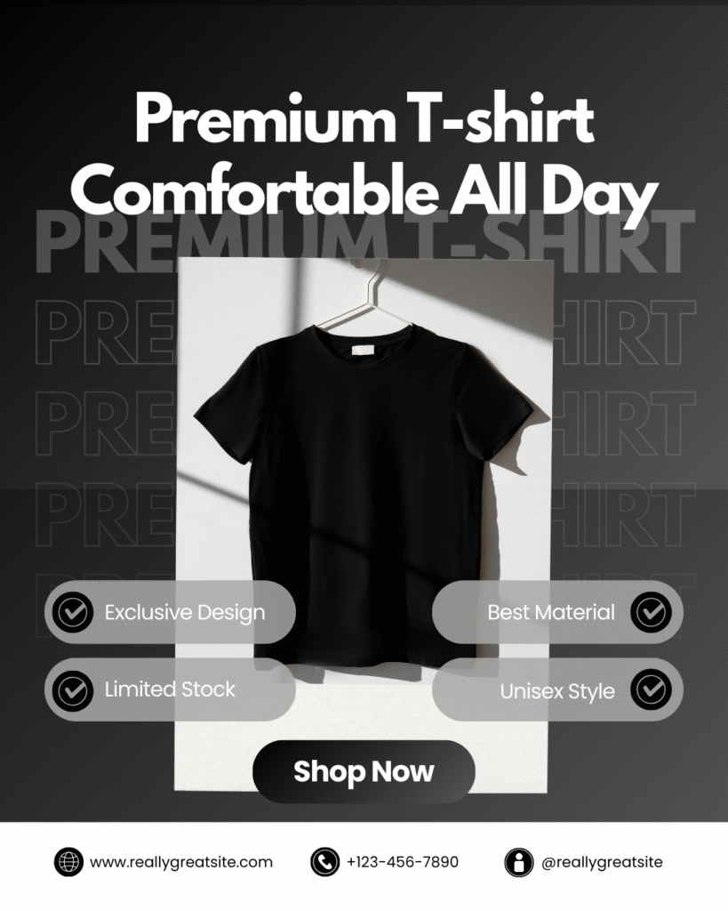 Black and White Minimalist T-Shirt Instagram Post